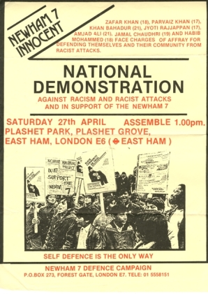 A poster from the Newham 7 Defence Campaign, 1984.