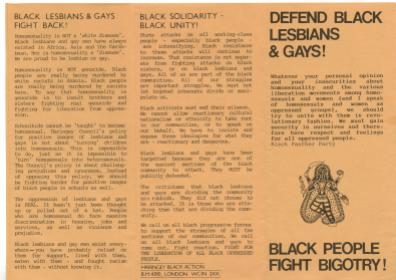 A leaflet for a campaign to defend black gays and lesbians.