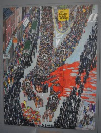 A painting depicting the funeral march of Blair Peach, who was killed at an anti-fascist demonstration in Southall.