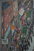 A painting depicting the funeral march of Blair Peach, who was killed in an anti-fascist demonstration in Southall (detail).