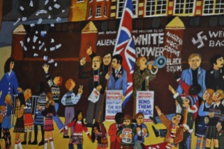 A poster for a rally against racism in schools (detail).